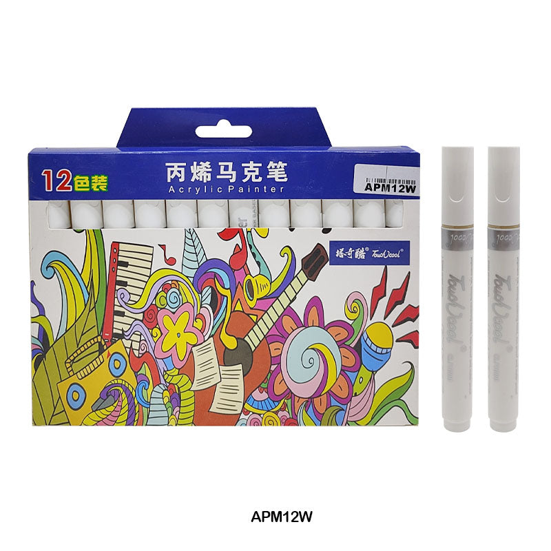 APM12W ACRYLIC PAINT MARKER 12PC WHITE COLOR TOUCH COOL