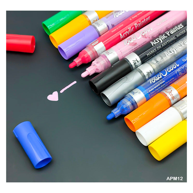 APM12S ACRYLIC PAINT MARKER 12PC SILVER COLOR TOUCH COOL