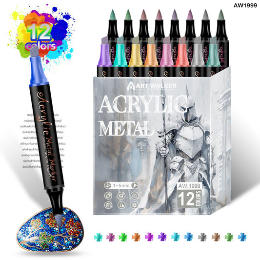 AW1999 ACRYLIC METALIC MARKER DUAL TIP 12PC