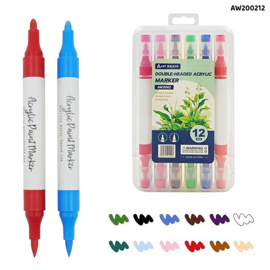 AW200212 12 COLOR ACRYLIC PAINT MARKER DOUBLE HEAD