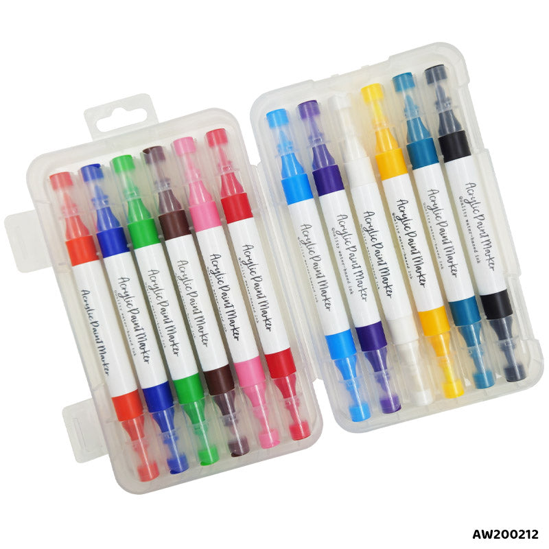 AW200212 12 COLOR ACRYLIC PAINT MARKER DOUBLE HEAD