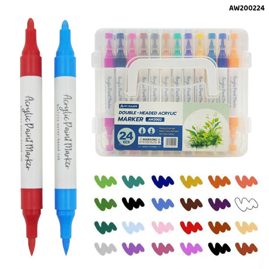 AW200224 24 COLOR ACRYLIC PAINT MARKER DOUBLE HEAD