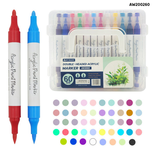 AW200260 60 COLOR ACRYLIC PAINT MARKER DOUBLE HEAD