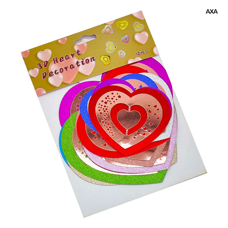 AXA 3D HEART DECORATION GLITTER STICKER 12 HEART
