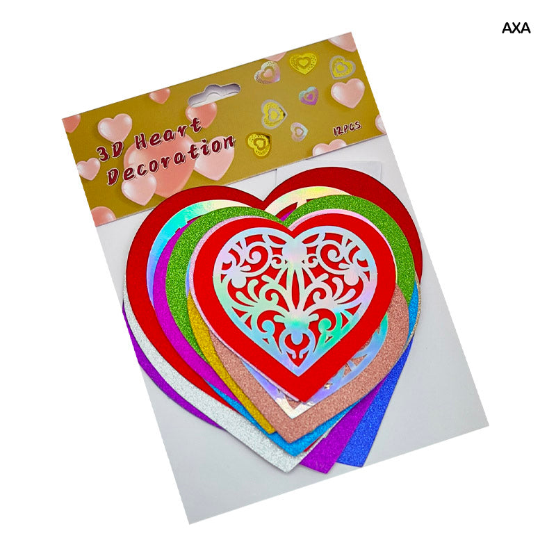 AXA 3D HEART DECORATION GLITTER STICKER 12 HEART
