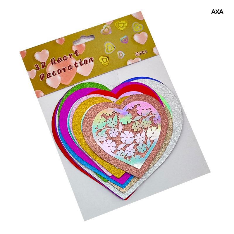 AXA 3D HEART DECORATION GLITTER STICKER 12 HEART