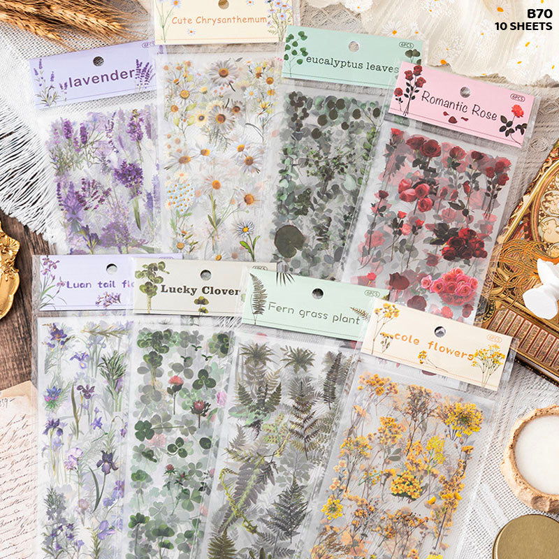 B70 6PC FLOWER LEAF STICKER JOURNALING