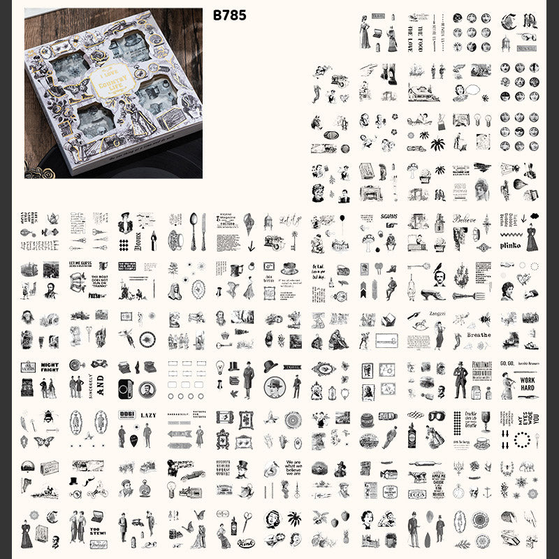 B785 RETRO DECO STICKER 96PC