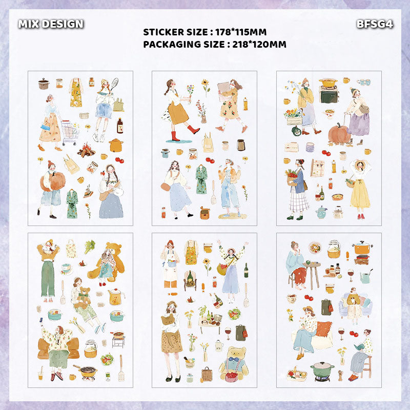 BFSG4 VINTAGE GIRL ILLUSTRATION STICKER 4 SHEETS