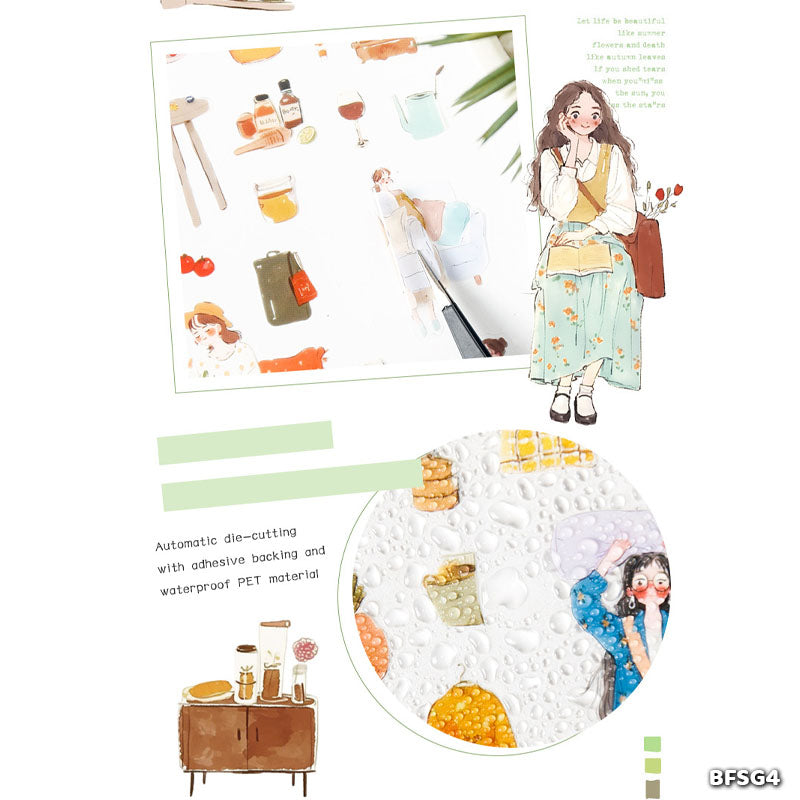 BFSG4 VINTAGE GIRL ILLUSTRATION STICKER 4 SHEETS