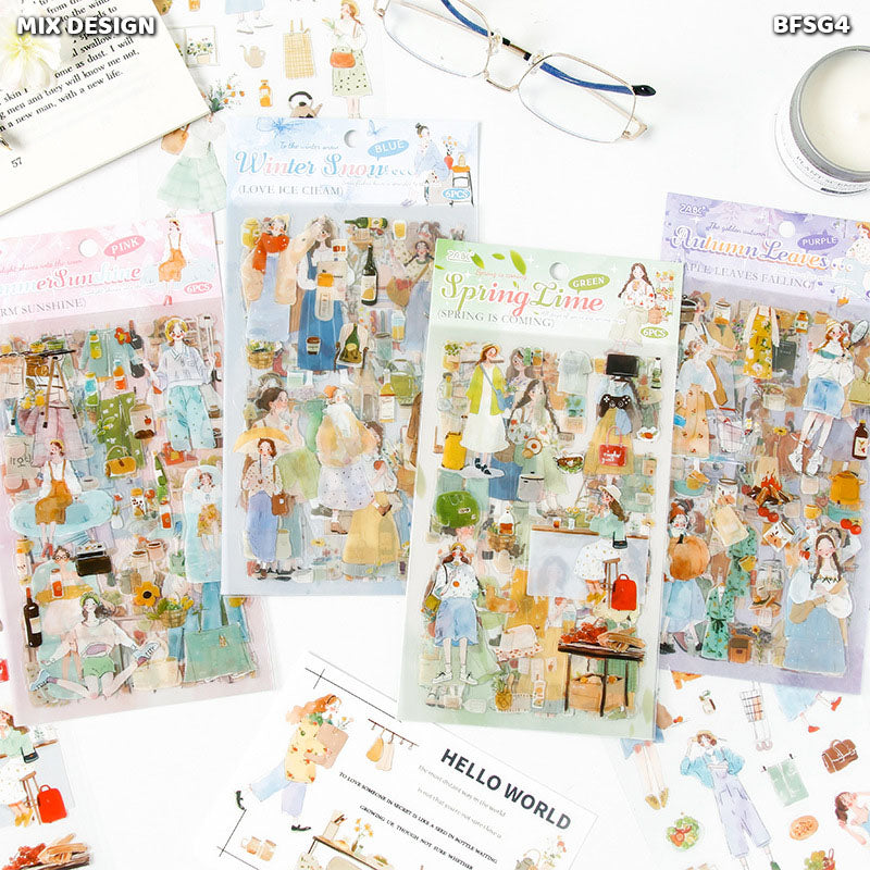 BFSG4 VINTAGE GIRL ILLUSTRATION STICKER 4 SHEETS