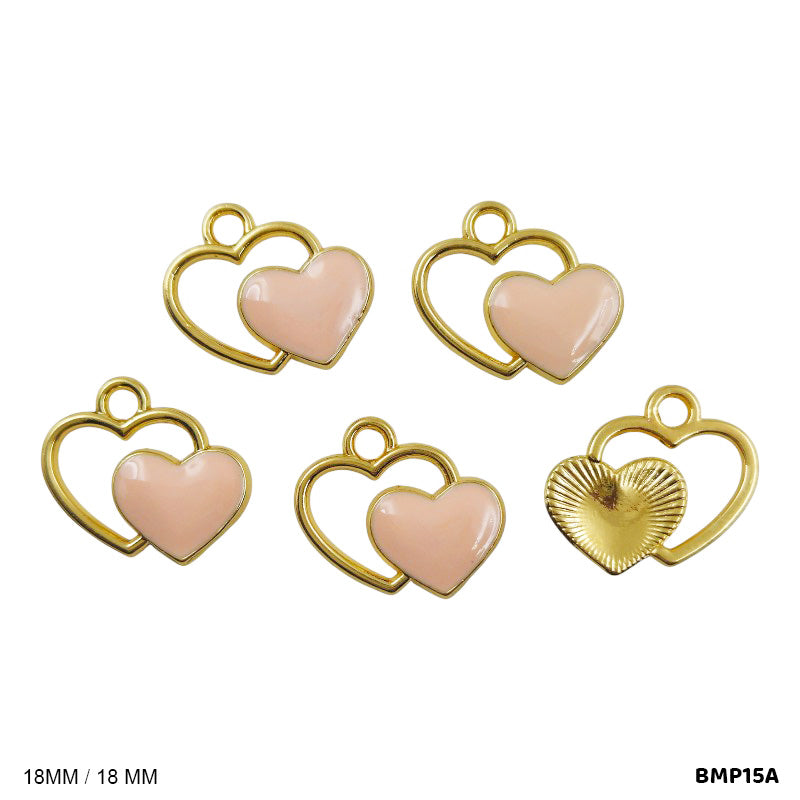 BMP15A DOUBLE HEART PENDANTS SS 5PC