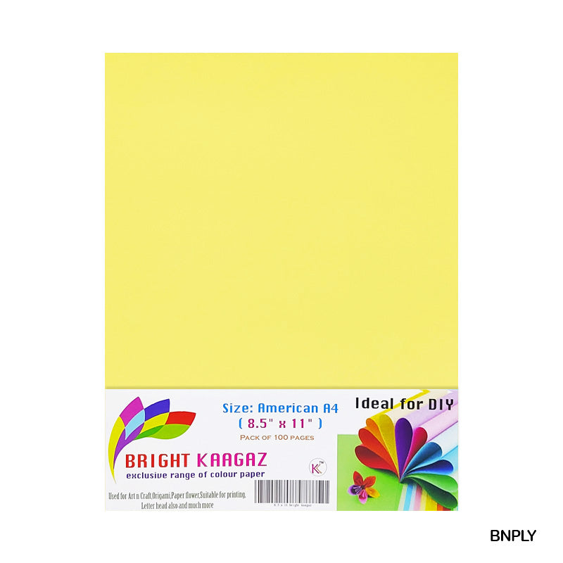 BRIGHT NEON COLOR PAPER L YELLOW 100 SHEET 8.5X11 (BNPLY)