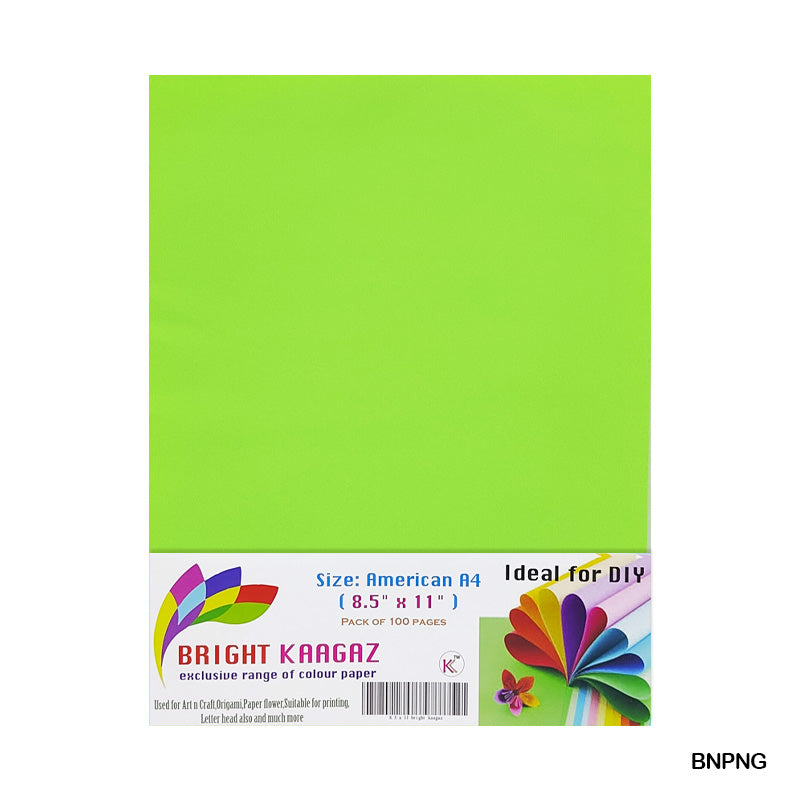 BRIGHT NEON COLOR PAPER N GREEN 100 SHEET 8.5X11 (BNPNG)