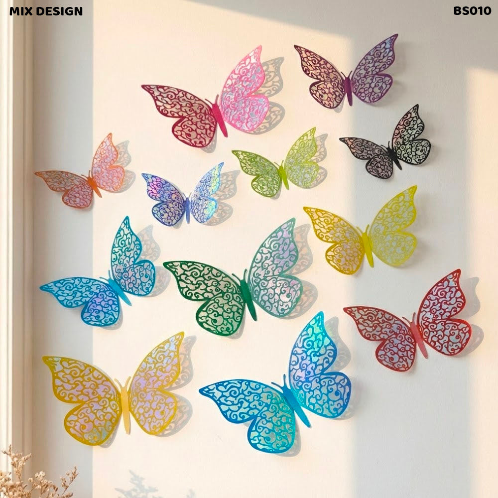 BS010 3D BUTTERFLY METALLIC STICKER COLORFUL 12pc
