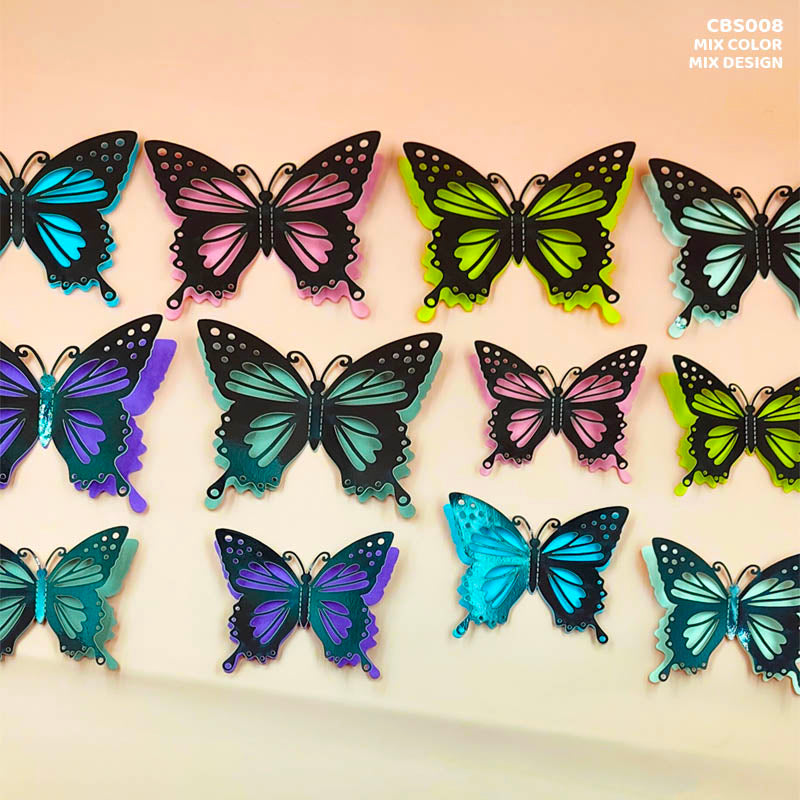 CBS008 3D BUTTERFLY METALLIC GLITTER STICKER 12pc