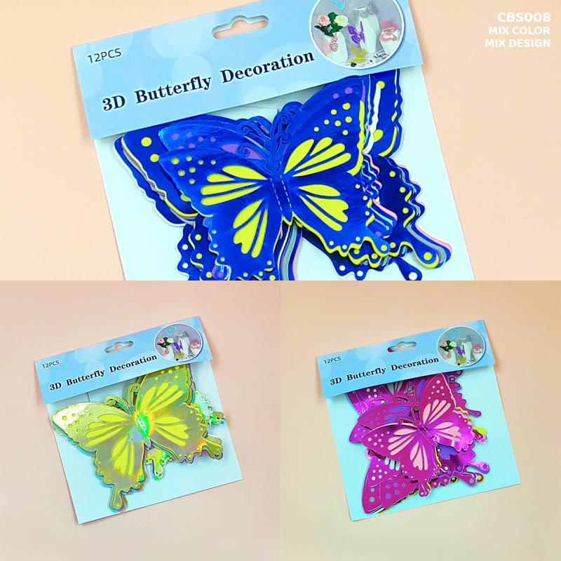 CBS008 3D BUTTERFLY METALLIC GLITTER STICKER 12pc