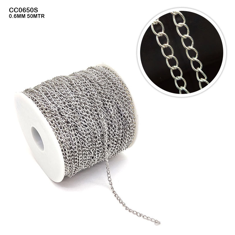 CC0650S CHAIN 0.6MM SILVER 50MTR