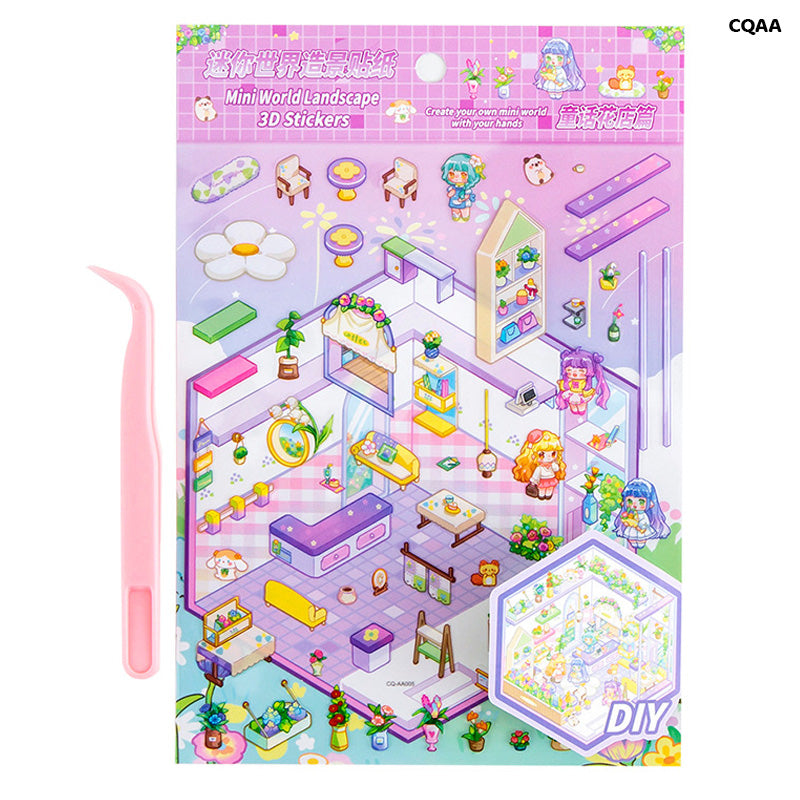 CQAA DIY MINI WORLD LANDSCAPE 3D STICKER WITH TWIZER