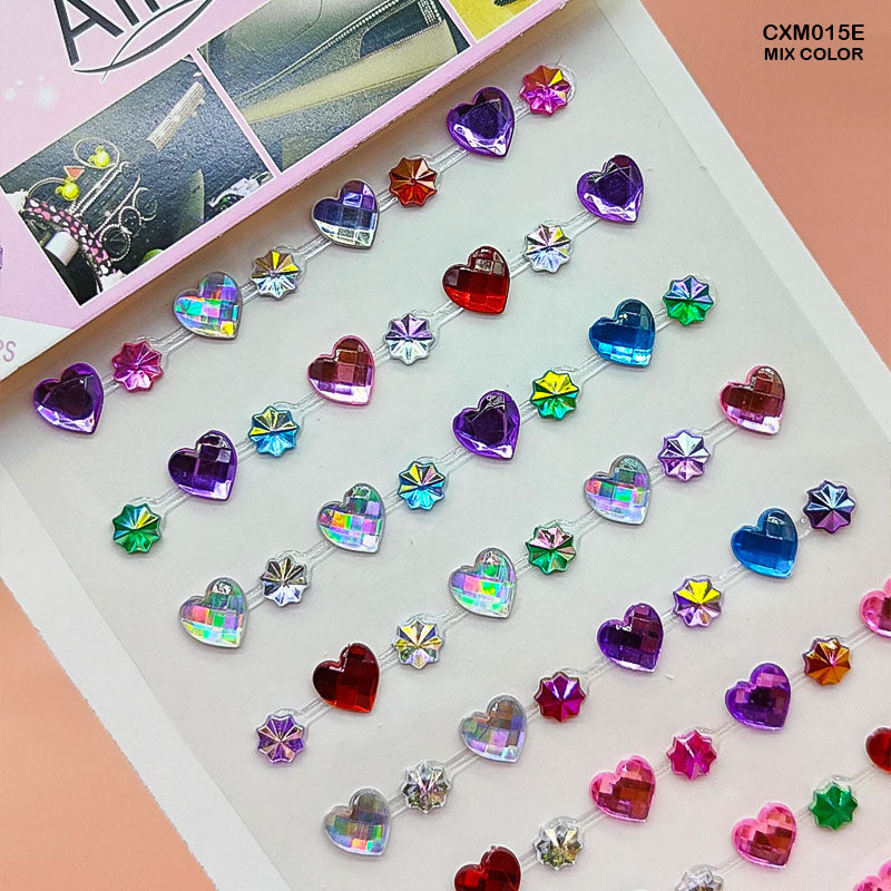 CXM015E GEM STONES HEART n FLOWER STICKER