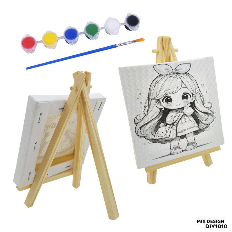 DIY1010 10x10CM CANVAS n EASEL PREMARKED WITH BRUSH n COLORS