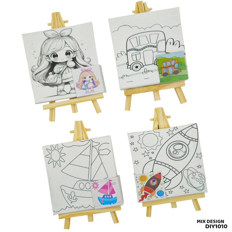 DIY1010 10x10CM CANVAS n EASEL PREMARKED WITH BRUSH n COLORS
