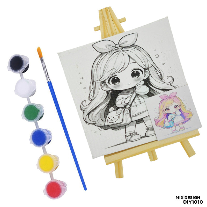 DIY1010 10x10CM CANVAS n EASEL PREMARKED WITH BRUSH n COLORS