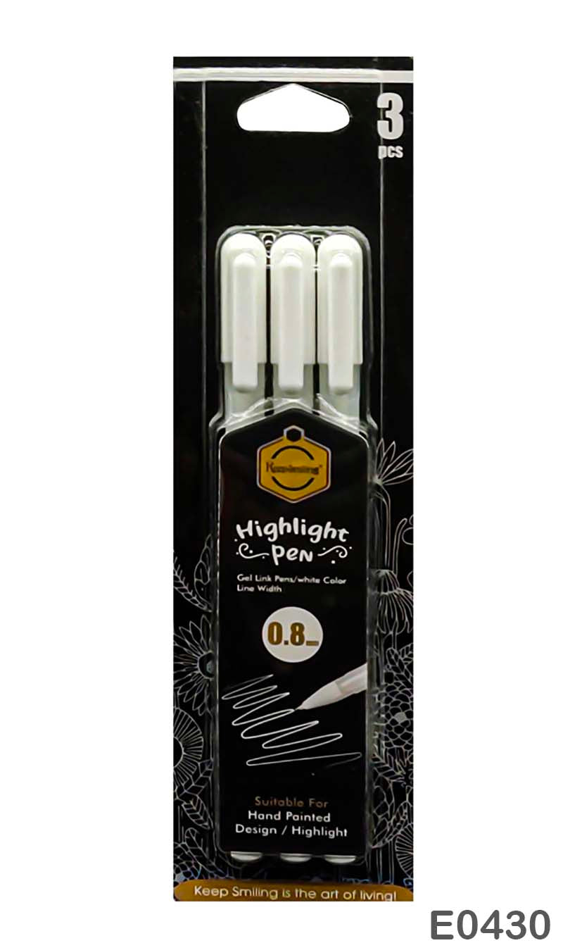 E0430 3PCS HIGHLIGHTS PEN WHITE 0.8MM