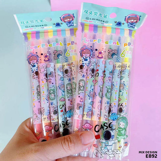 E892 6PC DOUBLE SIDE HIGHLIGHT WATER COLOR PEN SET