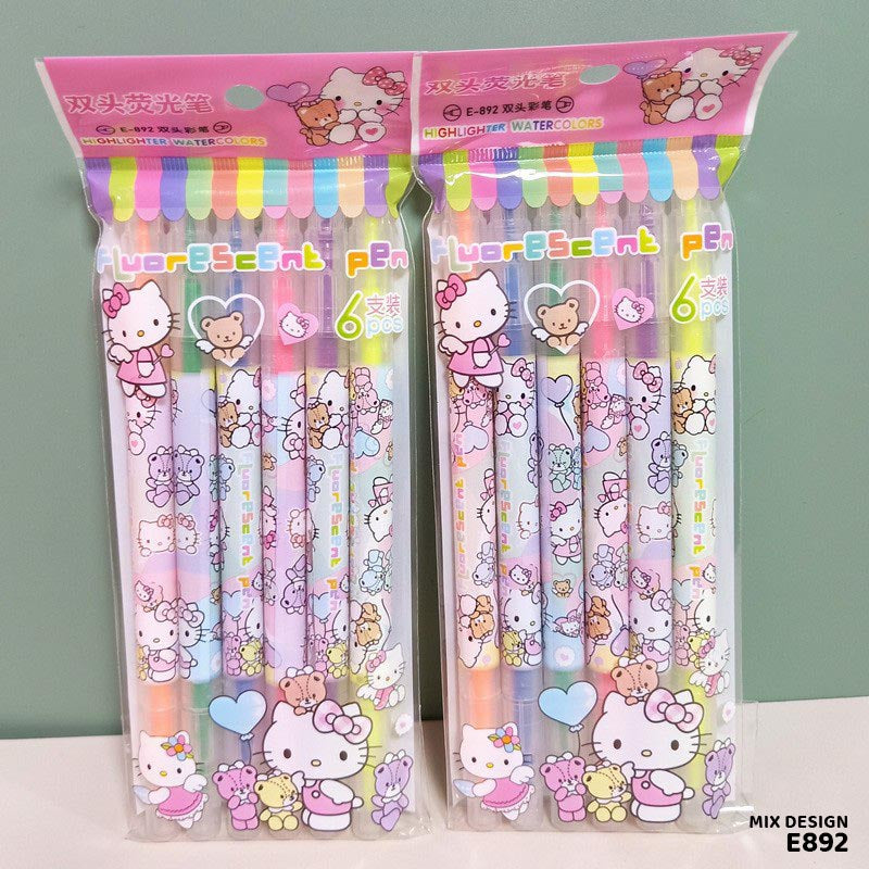 E892 6PC DOUBLE SIDE HIGHLIGHT WATER COLOR PEN SET
