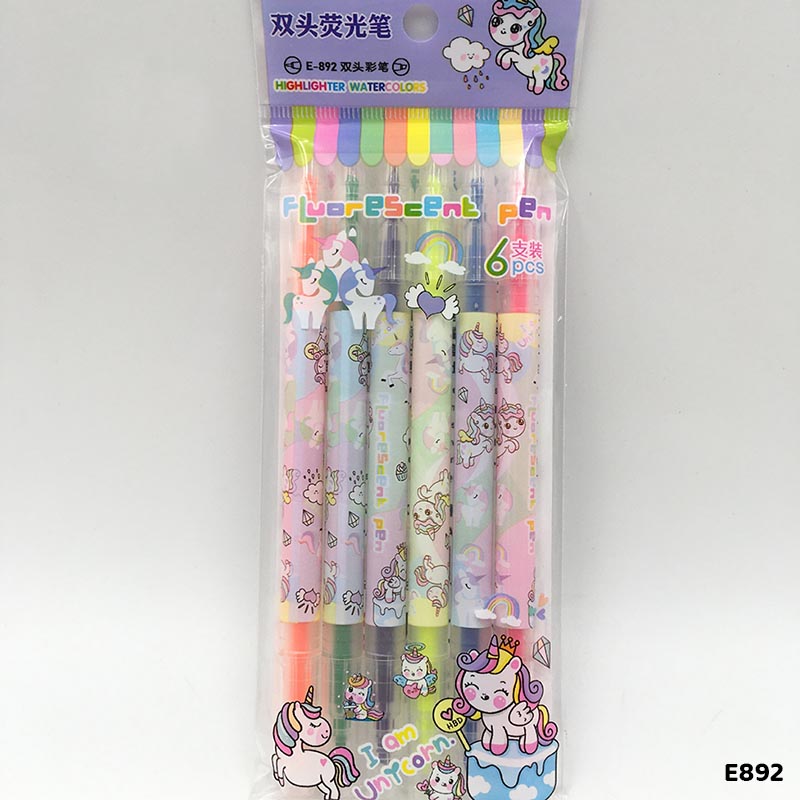 E892 6PC DOUBLE SIDE HIGHLIGHT WATER COLOR PEN SET