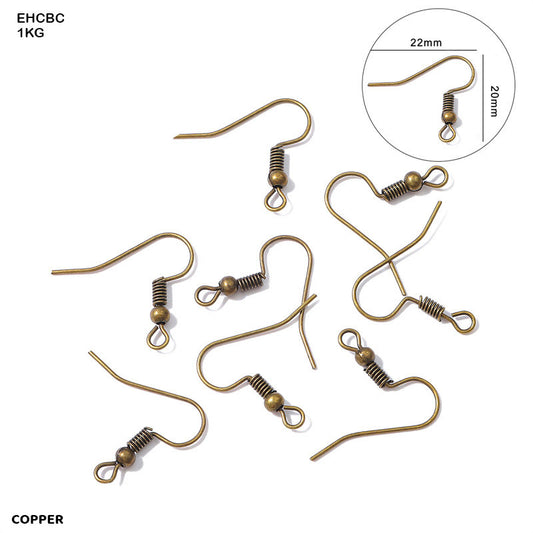 EAR HOOK CLASPS WITH BEAD COPPER 1KG (EHCBC)