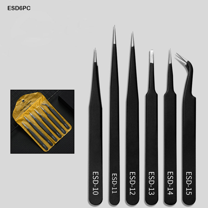 ESD6PC TWEEZER STAINLESS STEEL BLACK 6PC