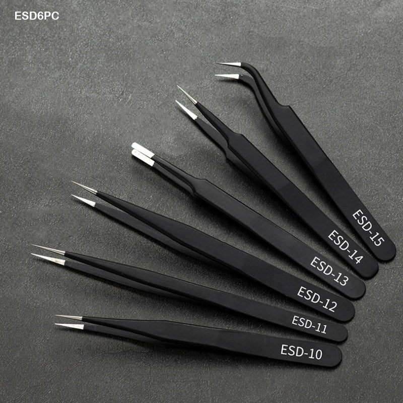 ESD6PC TWEEZER STAINLESS STEEL BLACK 6PC
