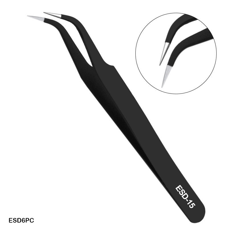 ESD6PC TWEEZER STAINLESS STEEL BLACK 6PC