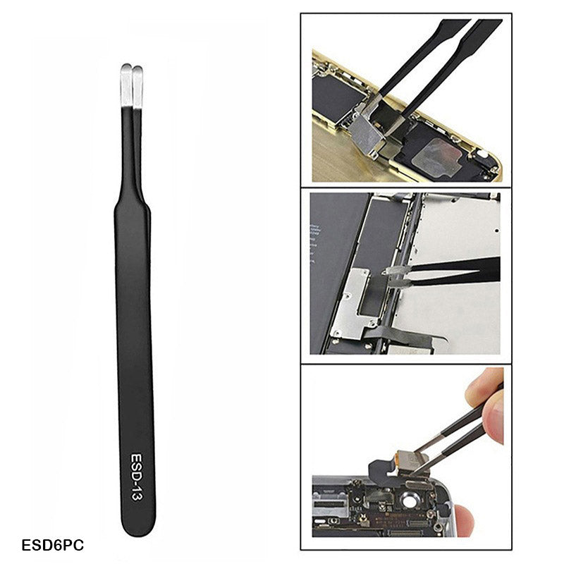 ESD6PC TWEEZER STAINLESS STEEL BLACK 6PC