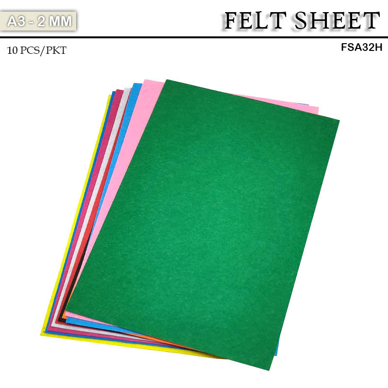 FELT SHEET A3 2MM HARD MULTICOLORED 10sheet (FSA32H)