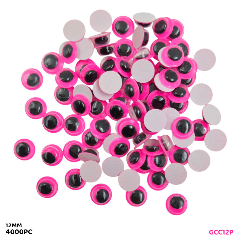 GCC12P 12MM PINK 4000PC COLORED GOOGLY EYE