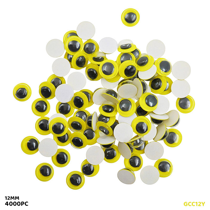 GCC12Y 12MM YELLOW 4000PC COLORED GOOGLY EYE