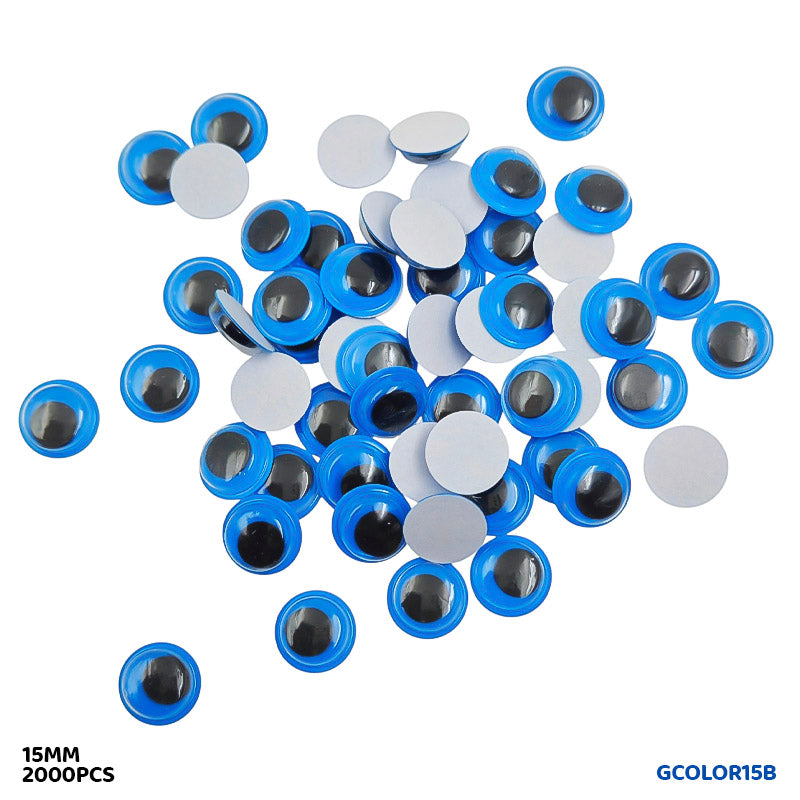 GCOLOR15B 15MM BLUE 2000PC COLORED GOOGLY EYE WITH STICKER