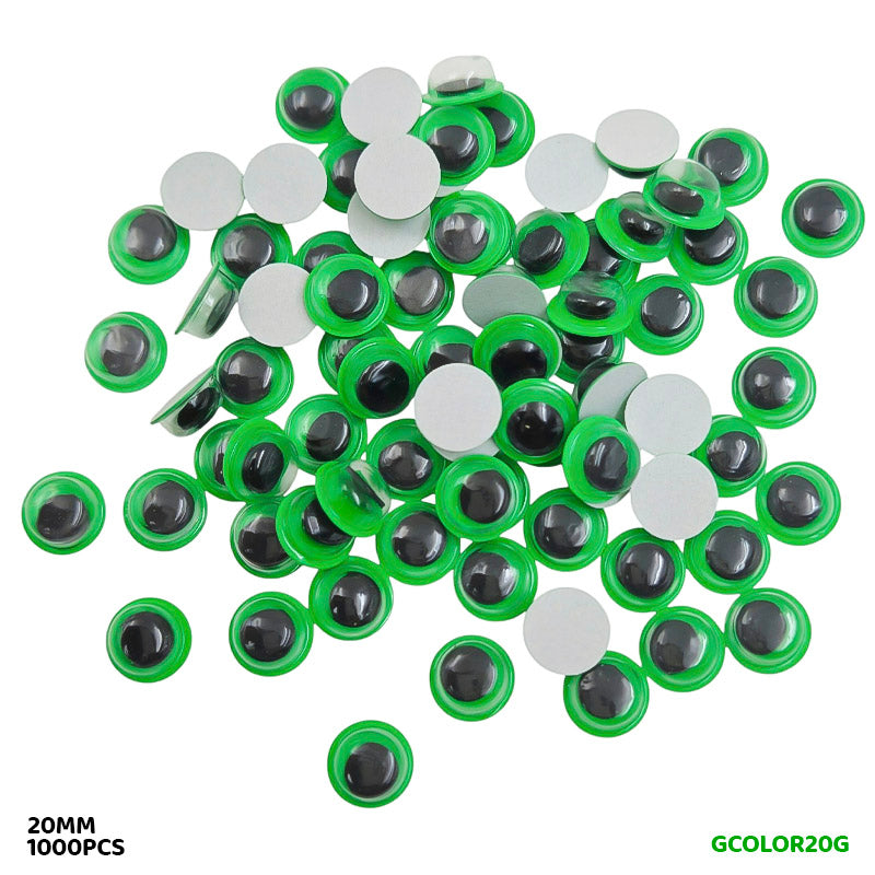 GCOLOR20G 20MM GREEN 1000PC COLORED GOOGLY EYE WITH STICKER