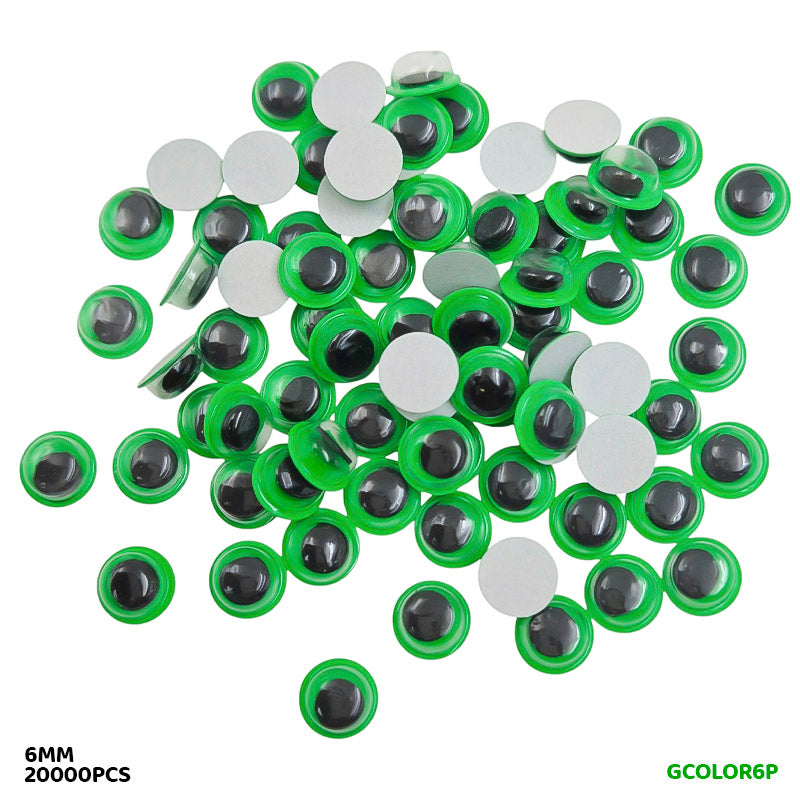 GCOLOR6G 6MM GREEN 20000PC COLORED GOOGLY EYE WITH STICKER