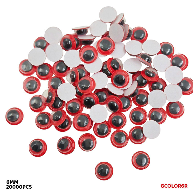 GCOLOR6R 6MM RED 20000PC COLORED GOOGLY EYE WITH STICKER