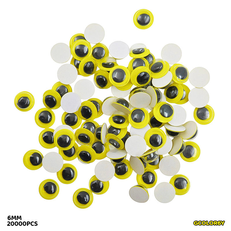 GCOLOR6Y 6MM YELLOW 20000PC COLORED GOOGLY EYE WITH STICKER