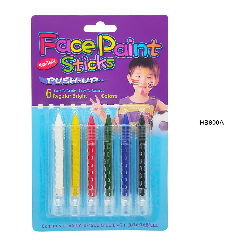 HB600A FACE PAINT STICK 6 BRIGHT COLOR PUSH-UP