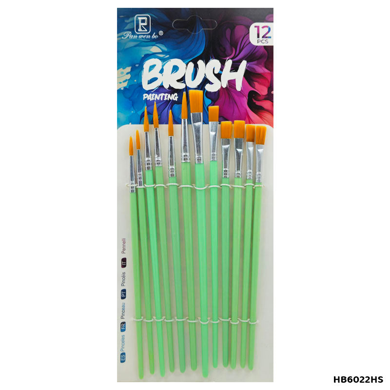 HB6022HS 12PC PAINT BRUSH FLAT n ROUND