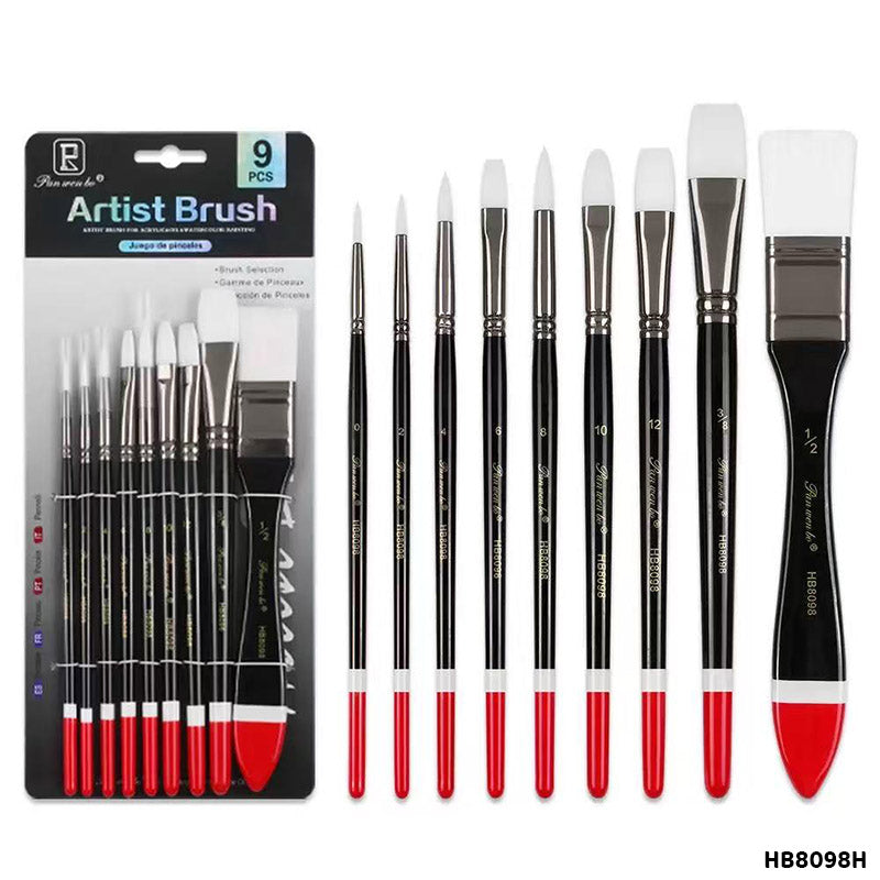 HB8098H 9PC PAINT BRUSH BLK HANDLE
