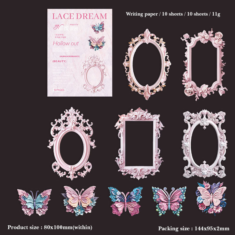HGDHBMJ001 LACE DREAM  FRAME CUTOUT STICKER 10PC